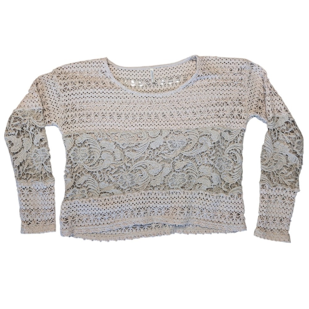 Soyaconcept Small Tan Biege long-sleeve crochet lace top Relaxed fit